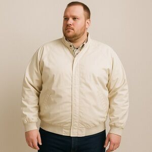 Vtg Eddie Bauer Seafood Lined Harrington Jacket XXL Tall Cream Zip Front Bomber